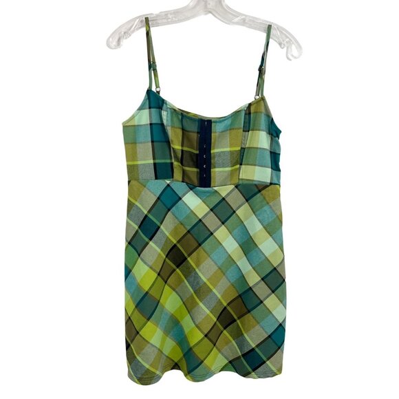 NEW Urban Outfitters Keya Plaid Eye & Hook Mini Dress Green Multi - Size Medium - Picture 1 of 7